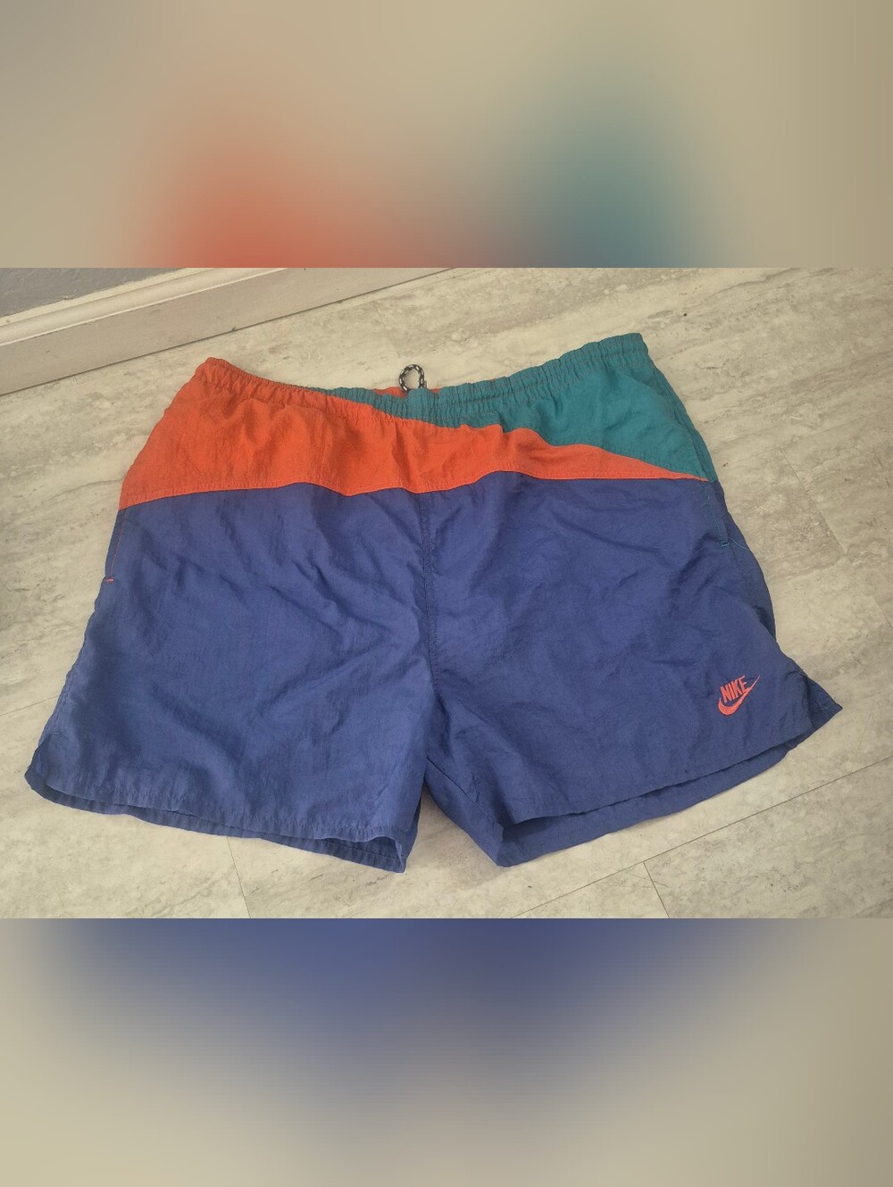 Vintage Nike Colorblock Nylon Swim Trunks Shorts Men's Large Blue Green...